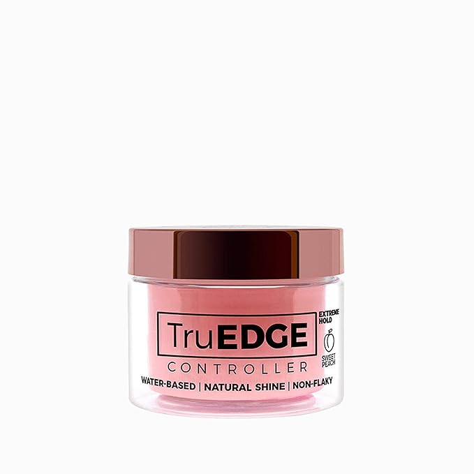 NICKA K NEW YORK Tyche TruEDGE Plus Controller – 100ml / 3.38 fl oz – Water-Based, Black Castor Oil & Hemp Seed Oil – Long-Lasting Hold, Non-Flaky, Natural Shine, 8 Fragrances (HETR11 Sweet Peach)