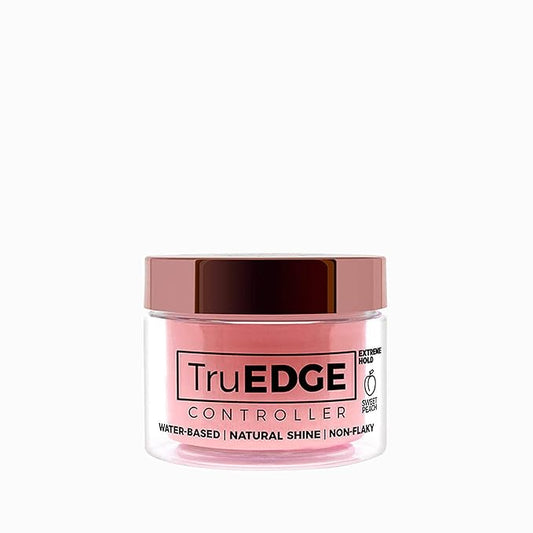NICKA K NEW YORK Tyche TruEDGE Plus Controller – 100ml / 3.38 fl oz – Water-Based, Black Castor Oil & Hemp Seed Oil – Long-Lasting Hold, Non-Flaky, Natural Shine, 8 Fragrances (HETR11 Sweet Peach)