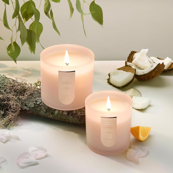 CUE Scented Candle |MoodBoost Essential Oils |OpenWick Clean Burning Candle | Soy Coconut Wax Blend | for Home | Mother's Day Candle Gift |Extended Burn Time (14oz, Coconut Rosewood)