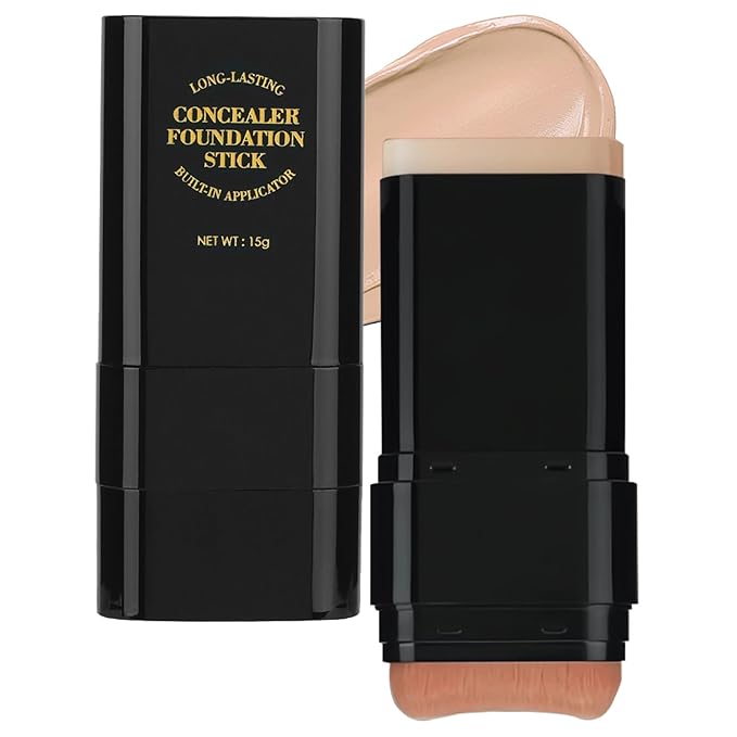 Concealer Foundation Stick, 2 in 1 Dual-Ended Long-Lasting Concealer Stick with Brush, Full Coverage for Beauty Face Makeup