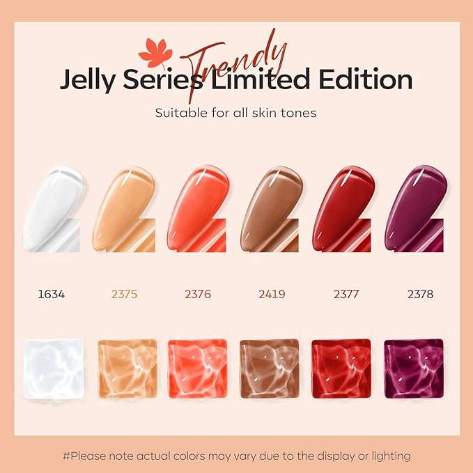 modelones Gel Nail Polish Set, 6 Colors White Nude Brown Orange Jelly Gel Polish Tortoise Burgundy Wine Red Neutral Translucent Nail Art Gel Soak Off LED Lamp Manicure Salon DIY Girl Women Gift