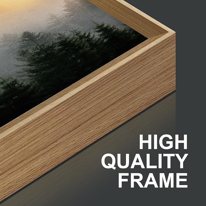 FWIEXA Misty Forest Wall Art Set Framed, Large Mountains Canvas Wall Decor, Green Nature Wall Painting, Foggy Tree Landscape Artwork 20x40 Inches for Living Room, Bedroom, Office, Gift