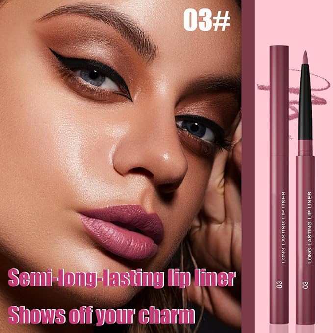 Gel Lip Liner Pencil for Women, Light Purple Matte Long Lasting Lip Liner Lipstick 24 Hour, High Pigmented Lips Makeup Retractable Liners Waterproof Smudge Proof, Vegan & Cruelty-Free 03