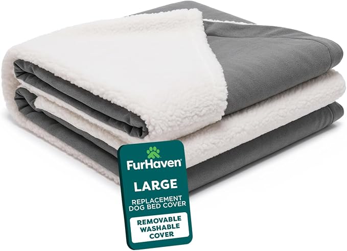 FurHaven Replacement Dog Bed Cover for Sherpa & Suede Snuggery, Fits Cool Gel-Top Foam Beds & Solid Orthopedic Foam Beds, Machine Washable, Large (35 inch), Gray