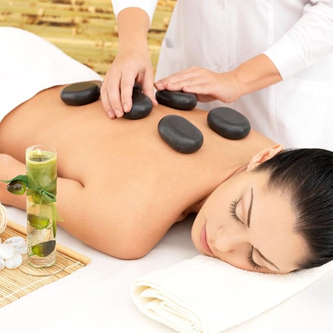 Master Massage 4 Piece 4.6"x 3" x 1.2" Extra X- Large Ovular Black Basalt Lava Hot Stone Rock Pack (ABCD)