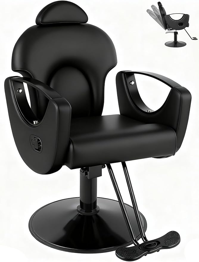 Black Salon Chair for Hair Stylist, Professional Barber Chairs Barbershop Hair Stylist Chair w/Heavy Duty Hydraulic Pump, 360° Braiding Styling Hairdresser Chairs for Spa Home Euipment, Matte Black