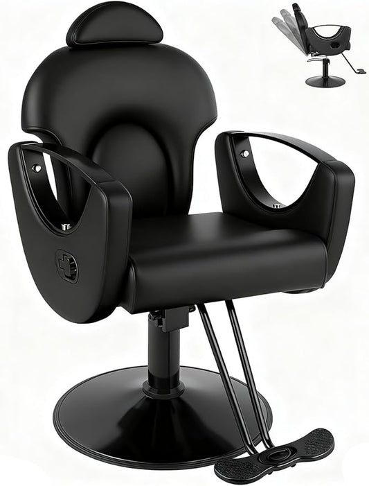 Black Salon Chair for Hair Stylist, Professional Barber Chairs Barbershop Hair Stylist Chair w/Heavy Duty Hydraulic Pump, 360° Braiding Styling Hairdresser Chairs for Spa Home Euipment, Matte Black