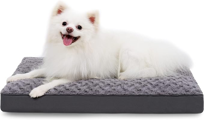 KSIIA Washable Dog Bed for Crate Waterproof for Small Dogs,23x17 Inch,Gray | 3in egg crate foam,orthopedic support,Soft rose velvet,3ply waterproof fabric,removable cover,anti-slip base,washable