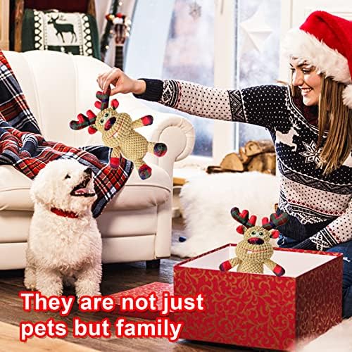 Christmas Squeaky Plush Dog Toys for Small Medium Large Dogs, Durable and Indestructible Dog Christmas Toys, Cute Reindeer Squeaky Dog Toys,Teeth Cleaning and Interactive Puppy Toys