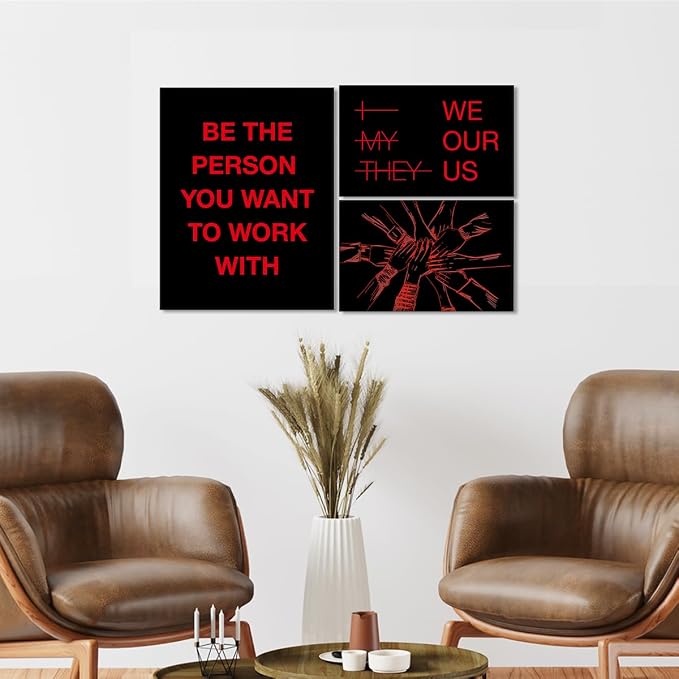 YEOION Motivational Office Wall Art,Inspirational Teamwork Wall Art for Office,Black and Red Positive Teamwork Wall Decor for Workplace Set of 6