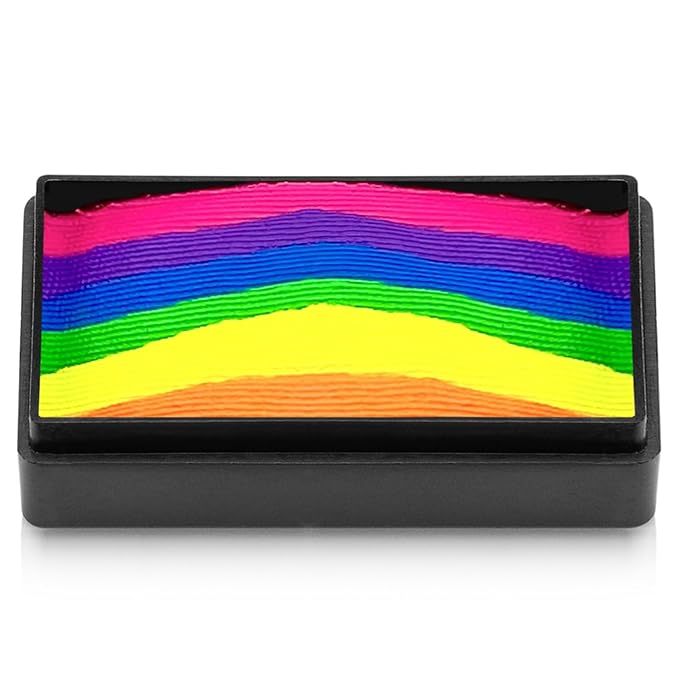 Kraze FX Dome Stroke - Neon Daze (25 gm), Water Activated, Professional UV Glow Blacklight Reactive Face and Body Painting Rainbow Cakes, Hypoallergenic, Safe, 1-Stroke Split Cake