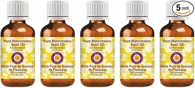 dève herbes Pure Watermelon Seed Oil (Citrullus lanatus) Cold Pressed (Pack of five) 100ml X 5 (16.9 oz)