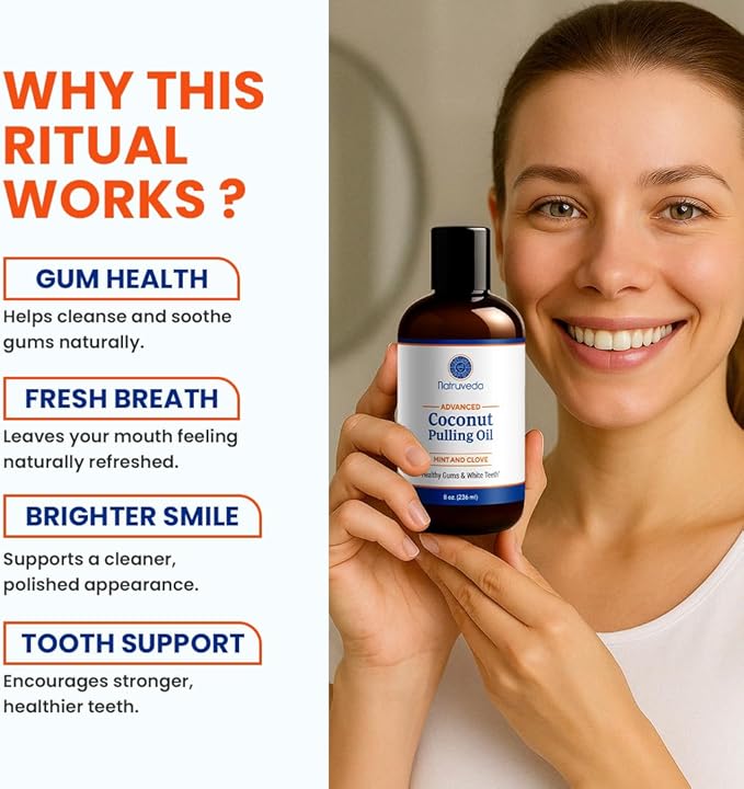 Natruveda Coconut Oil Pulling Mouthwash – 3 Pack, 8 oz Each, Cocomint Flavor, Organic Ayurvedic Oral Rinse, Natural Mouthwash for Teeth and Gums, Coconut Pulling Oil for Daily Oil Pulling