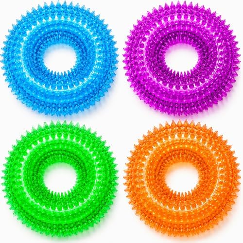 Dog Chew Toys for Aggressive Chewers, Squeaky Floating Donut Rings, 4 Pack