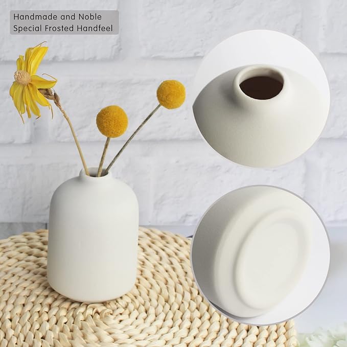 YANLING Small White Vase for Decor, 6 Pack Ceramic Vases for Pampas Grass | Boho Vase for Home Decor White Vases for Flowers, Modern Ceramic Vase Dried Flowers Vases