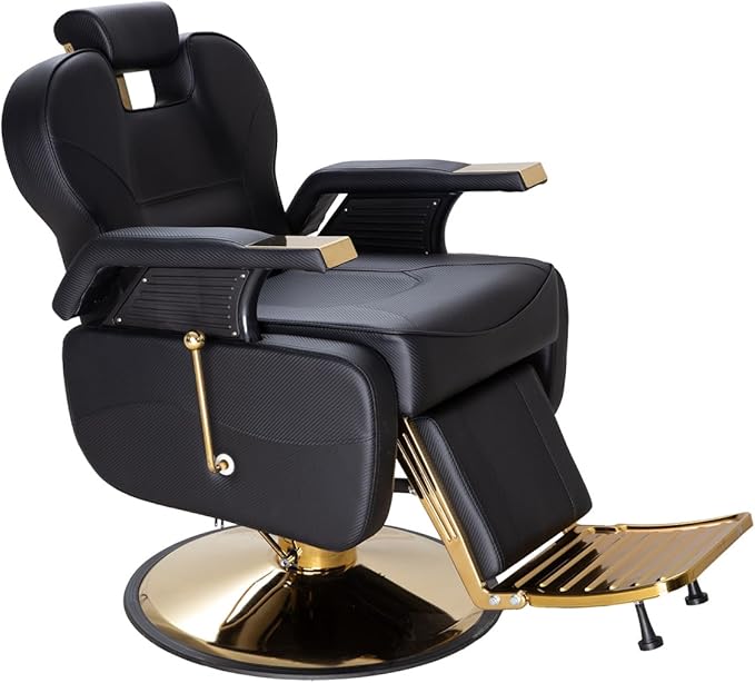 Barber Salon Chair for Hair Stylist, Reclining Chairs with Heavy Duty Hydraulic Pump, Styling Chair for Barbershop Spa Salon Home Studio (Black & Gold)