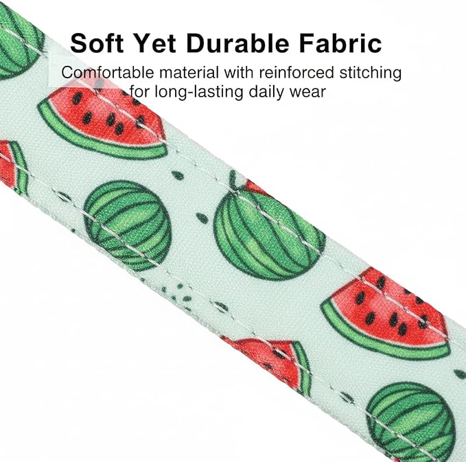Summer Dog Collar for Medium Dogs, Cute Dog Collar with Watermelon Pattern and Pendant, Green Pet Collar with Soft Cotton Fabric and Robust Buckle