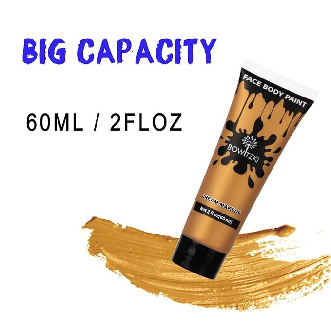 Bowitzki Face and Body Paint 2oz Cream Makeup 60ml Water Based Face Painting Special Effects For Adults Children Kids Halloween Christmas Party Stage Cosplay (Gold+Silver)