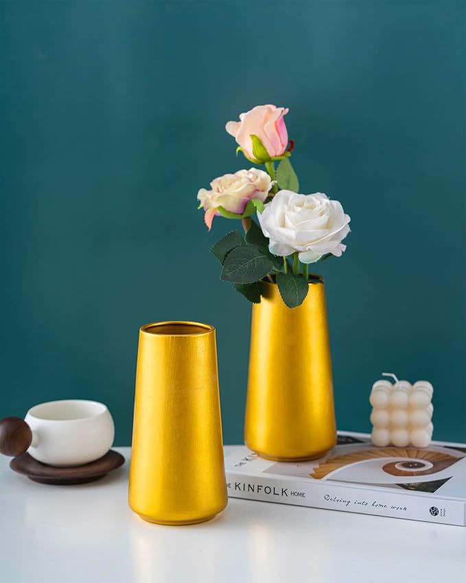 Simple Boho Ceramic Flower Vase for Home Decor (Gold,Big) | 8'' Modern Vase for Flower Plant Pampas Grass, Fit for Table Shelf Centerpieces, Living Room Kitchen Bedroom Wedding Gift