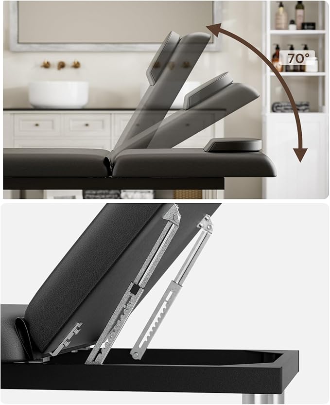 SyyBhb Professional Stationary Massage Table, 550lbs Heavy Duty Wide Exam Bed for Treatment, Backrest Adjustable, Removable Headrest, Bottom Shelf Storage and Towel Hook, Black