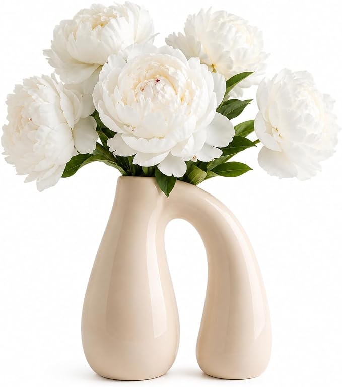 Cream White Ceramic Vase for Pampas, Boho Shelf & Table Decor | Holds Dried Stems and Faux Florals - Sculptural Accent for Mantel, Console and Entryway