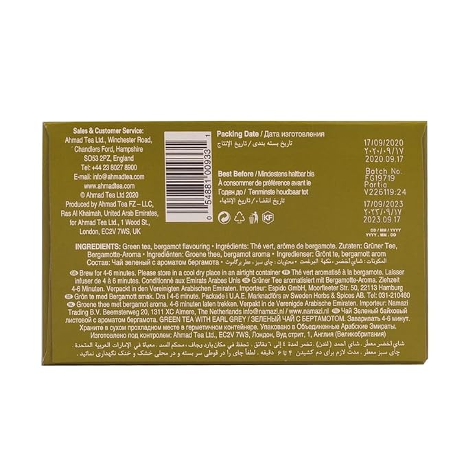 Ahmad Tea Green Tea, Green Tea with Earl Grey Loose Leaf, 500g - Caffeinated and Sugar-Free (Pack of 2)