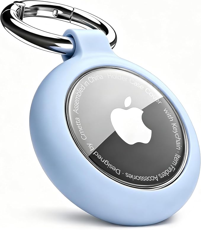 Soft TPU Keychain Holder Case for AirTag, Light Blue | Protective, Clear Cover, Scratch-Resistant, For Keys, Luggage, Backpack, Pet Collar, Kids