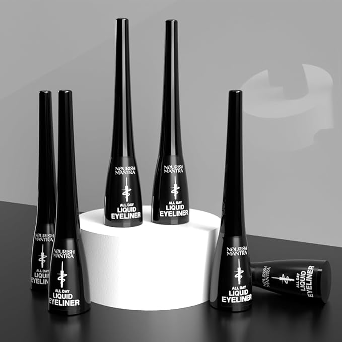 Nourish Mantra's All-Day Liquid Eyeliner 3ml | Formulated with Argan Oil, Vitamin E & Glycerine | Intense Pigmentation | Smudge Proof | Waterproof | Long Lasting | Matte Finish | Black Color