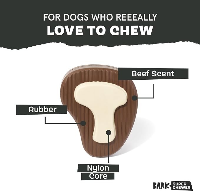 BarkBox Super Chewer Tough Dog Chew Toys - Large | for Aggressive Chewers, Dental Stimulating T Bone