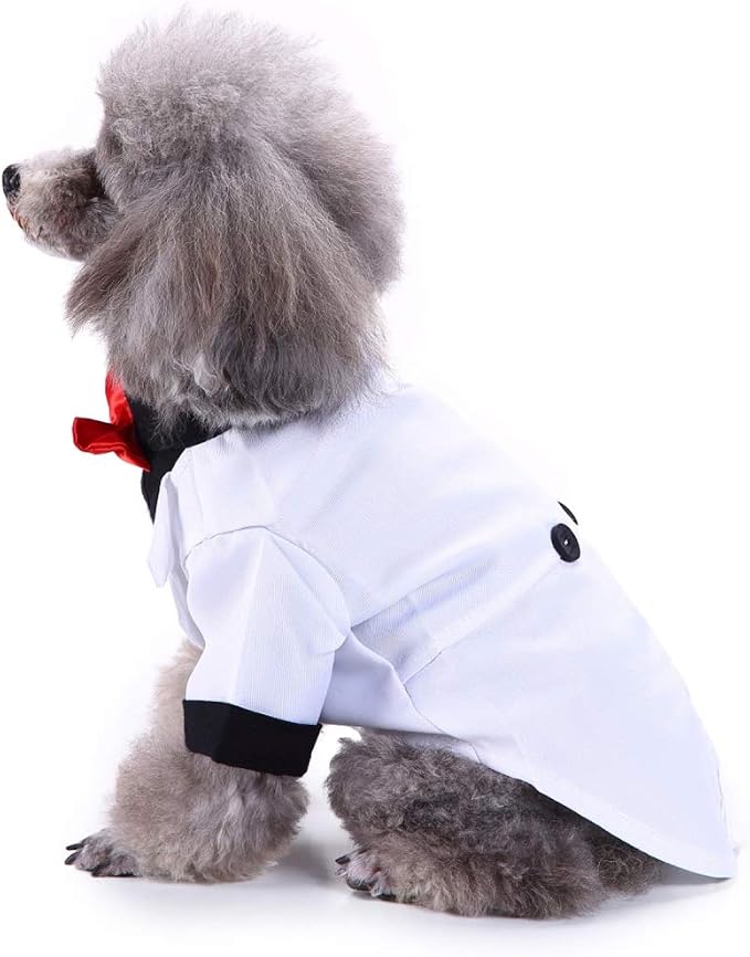 GabeFish Pets Wedding Jacket for Dogs - White Bow Tie Tuxedo Large