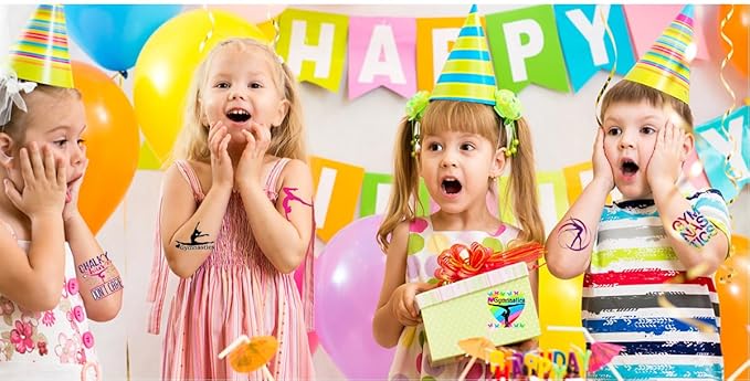 Gymnastic Temporary Tattoos Birthday Themed Party Supplies Decorations Favors 10 Sheets 200PCS Sport Decor Cute Stickers Class School Prizes Gift Kids Boys Girls Carnival Christmas Reward Multicolor