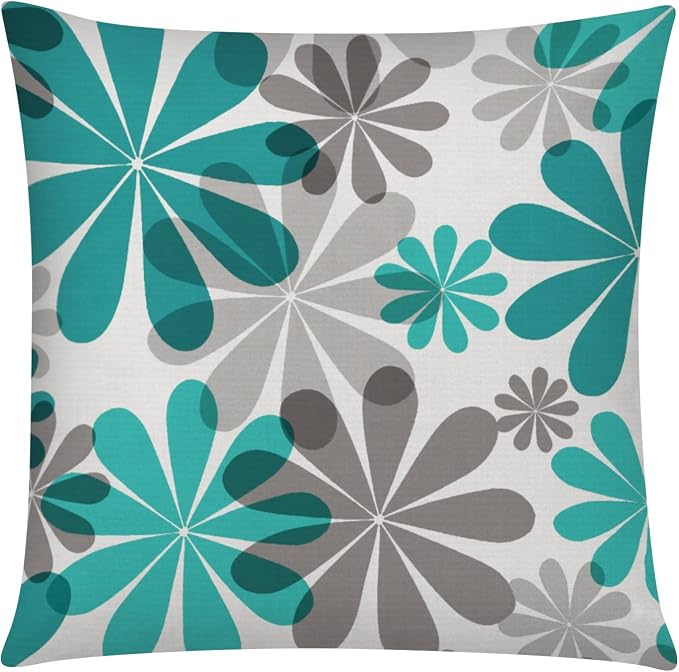 Teal Grey Throw Pillow Covers 16x16 Set of 6, Spring Floral Home Decor | teal floral, decorative cushion cover, Breathable Linen, Accent pillow, chair, small Sofa, spring summer farmhouse Decor