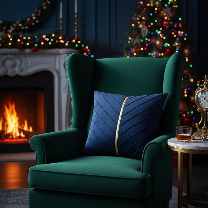 Velvet Throw Pillow Covers 16x16 Pack of 2 Gold Decor Navy Blue | Soft Solid Pillow Covers,Modern Luxury Home Decor,for Couch Chair Sofa Bedroom Livingroom,Hidden Zipper,Ideal Gift,Easy Care