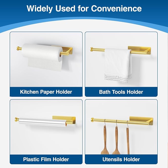 Paper Towel Holder,Self-Adhesive or Drilling， White, 1 Pack | SUS304 Stainless Steel,Kitchen Roll Dispenser Under Cabinet，Wall Mounted Rack