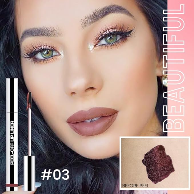 2Pcs Matte Liquid Lip Gloss Stain-Peel Off Lip Liner Tattoo, Long Lasting Peel Off Lip Stain,Waterproof & Transfer-Proof Lip Liner Peel Off Lip Gloss for All Skin Types (#02+#03)