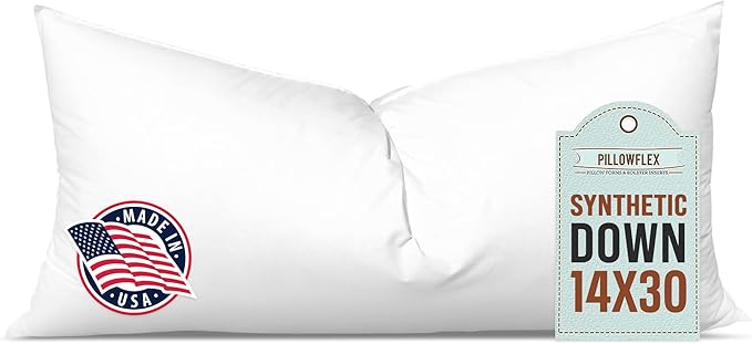 Pillowflex Synthetic Down Pillow Insert 14x30 in - Karate Chop Pillow | Large Rectangle Sham Form, Plush Polyester Cotton Blend, Cloud-Like Comfort, Clump-Resistant Fill, Smooth Elegant Finish
