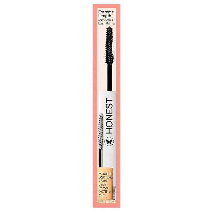 Honest Beauty 2-in-1 Extreme Length Clean Mascara Lash Primer Lengthening Volumizing Cruelty Free Safe for Sensitive Eyes Black .27 fl oz