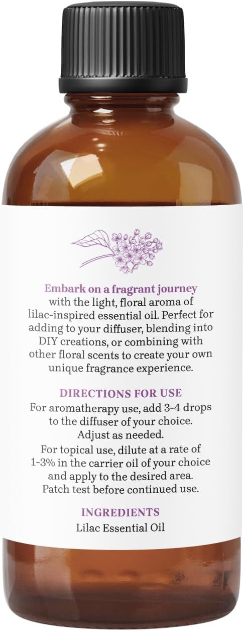 Lilac Essential Oil - Premium Grade 100% Undiluted Essential Oil (4 oz.) | for Aromatherapy, Soaps, Lotions, & Candles | Vegan & Cruelty Free
