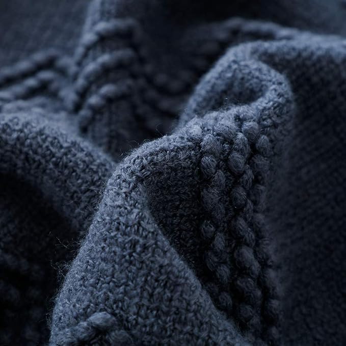 BOURINA Navy Throw Blanket 60x80 Inch Boho Knitted Soft Throw Sofa Blanket | Knitted Throw Blanket 60x80 Inches, Soft Lightweight Boho Weave Throw Decorative Couch Blanket for Living Room Bedroom Chair