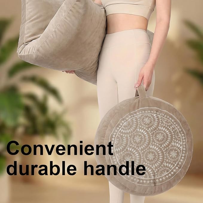 ellier Meditation Cushion Set-Large Velvet Floor Pillow & Traditional Tibetan Yoga Bolster for Adults,Zafu Meditation Mat with Buckwheat,Zabuton Meditation Cushion with Memory Foam