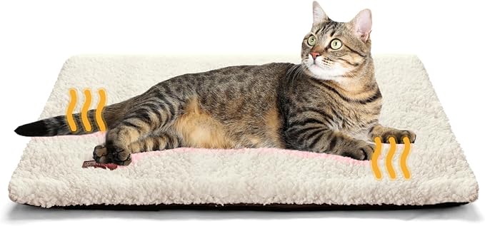 Self Warming Cat Bed Self Heating Cat Dog Mat Pad 29 x 18.9 in Extra Warm | Non Electric, Self Heated Cat Bed for Indoor Outdoor Pets, Removable Washable Cover, Non-Slip Bottom, Crinkle-Free, Beige