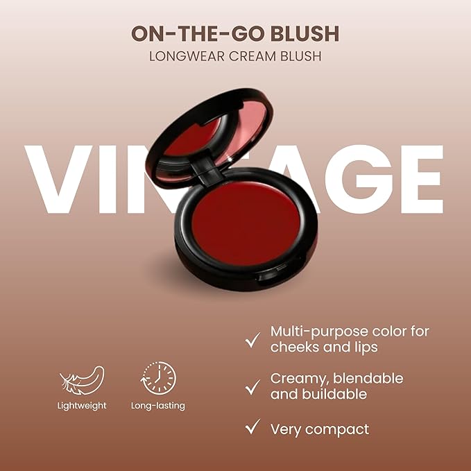 POISE Makeup HD Crème Lip and Cheek Compact | Long Lasting Cheek Blusher and Lip Stain Lipstick in One Hydrating for Skin Infused w/Shea Butter, VINTAGE