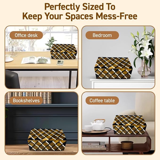 Perilla Home Home Decor Decorative Storage Wooden Box Small Ulhas Organizer Tool Stash Card Craft Trinket Memory Keepsake Jewelry Box for Men and Women, Gifts For All, Brown, Black and Off White