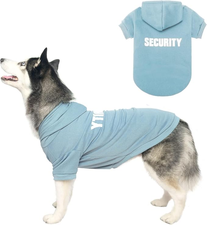 BINGPET Security Dog Hoodie, Pet Sweater Clothes with Leash Hole, Blue | Warm Dog Sweatshirt for Small Medium Large Dogs, All-Season Cold Weather Comfort & Fit, Soft Winter Hooded Pullover Outfit