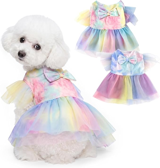 2 Pack Dog Tie Dye Clothes for Small Dogs, Spring Summer Dog Dresses Tie Dye Dress Breathable Pet Doggie Apparel Stretchable Outfit, M Size