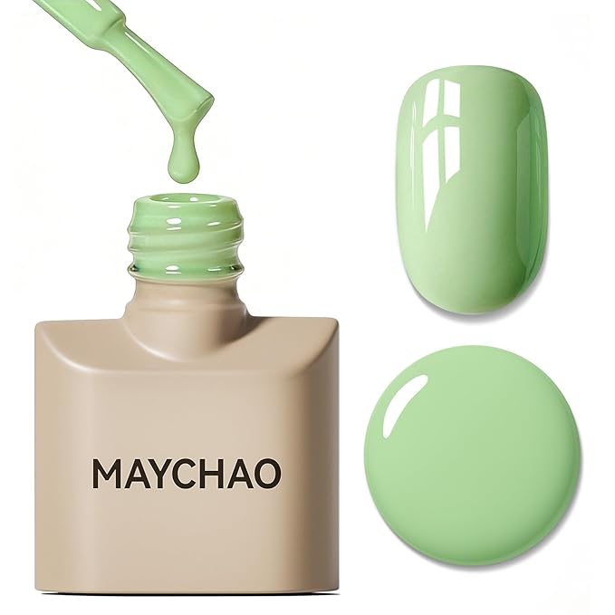 MAYCHAO 15ML Light Green Gel Nail Polish 1Pc Green Gel Polish Soak Off UV LED Nail Lamp Curing Needed for Nail Art Manicure Salon DIY at Home, 0.5 OZ