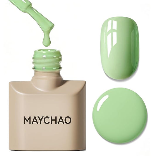 MAYCHAO 15ML Light Green Gel Nail Polish 1Pc Green Gel Polish Soak Off UV LED Nail Lamp Curing Needed for Nail Art Manicure Salon DIY at Home, 0.5 OZ