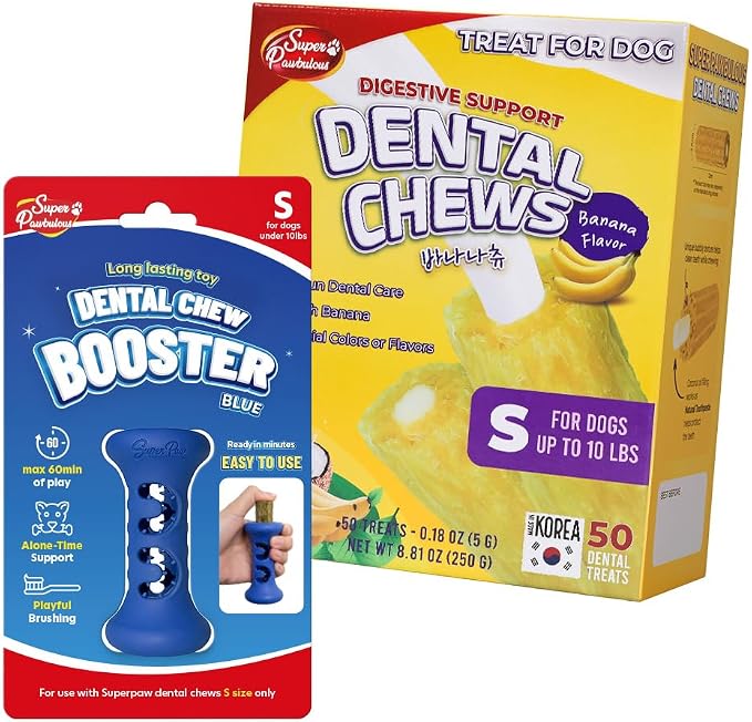 SuperPaw Dog Dental Chews (Banana, S) & Chew Holder (S) Bundle Kit
