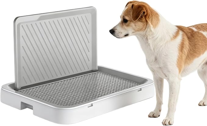 High Wall Dog Potty Tray, Mesh Pee Pad Holder, Indoor Puppy Training Toilet, Dog Litter Box, Housebreaking Supplies for Small Medium Dogs 19.88''LX11.81''WX10.63''H(Grey)