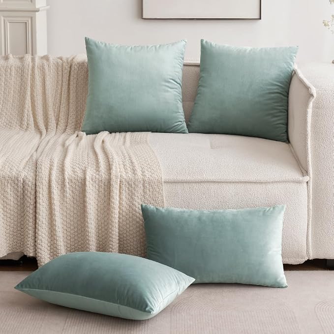 MIULEE 12x20 Inch Lumbar Velvet Throw Pillow Cover Set of 1 Blue Grey | Soft Luxury Decorative Throw Pillow Cover, Single Rectangle Cushion Case, Home Decor for Chair Couch Sofa Bedroom Car Bed